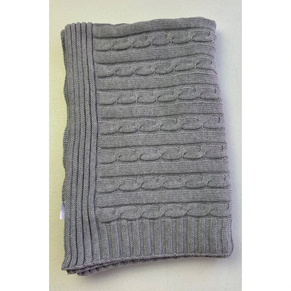 Jake And Jill Gray Cable Knit Baby Blanket Blanky 100% Cotton Swaddle Stroller